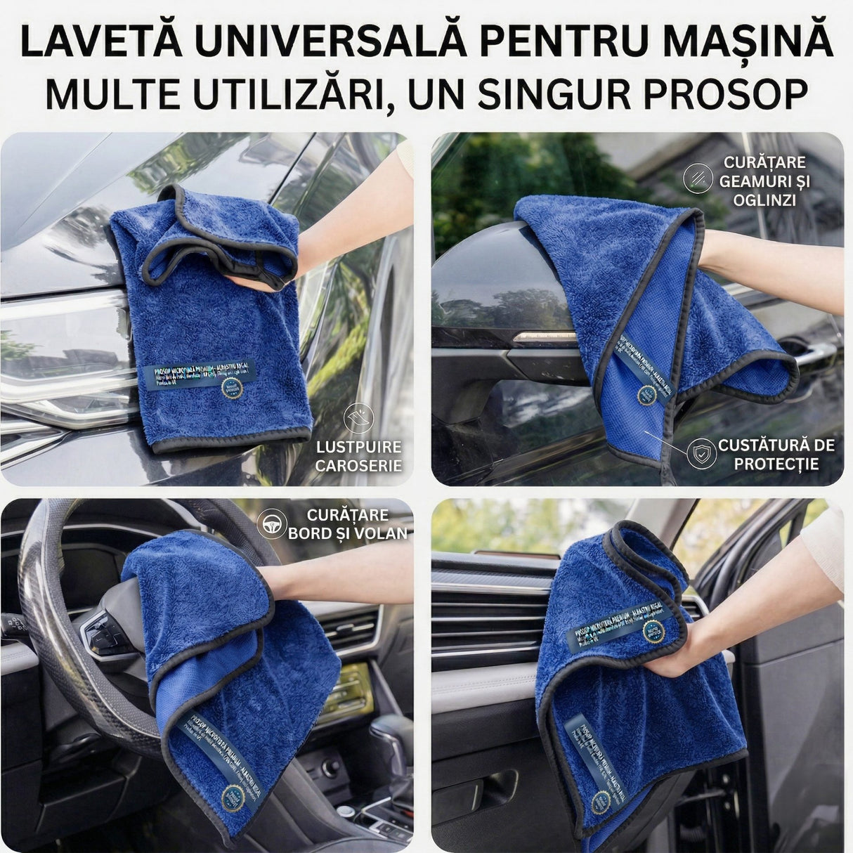 Prosop Uscare Auto, Flippy, 600 GSM, Microfibra Premium, Ultra Absorbant, Fara Urme, 90x70 cm, Albastru Inchis - vivimall.ro