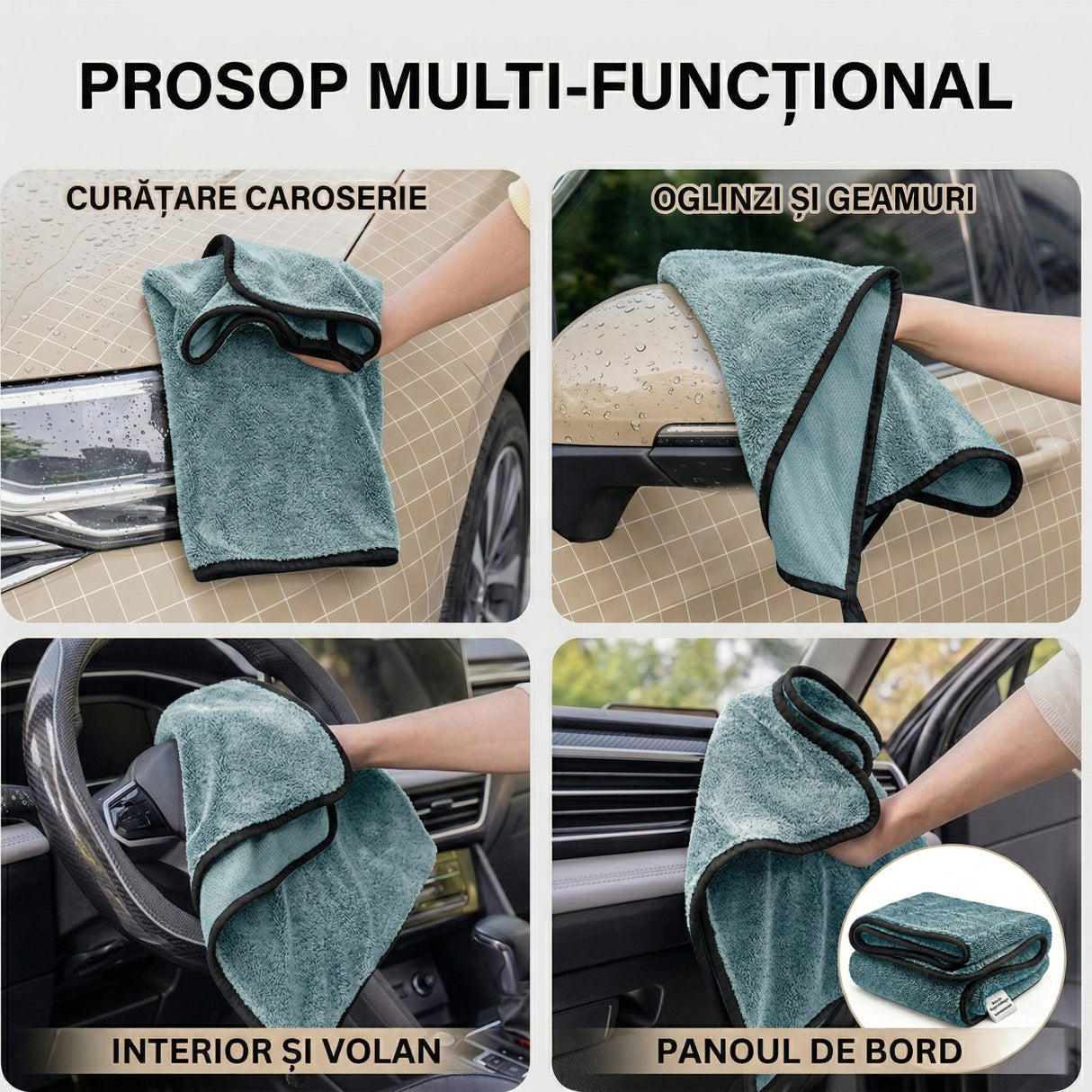 Prosop Uscare Auto, Flippy, 600 GSM, Microfibra Premium, Ultra Absorbant, Fara Urme, 90x70 cm, Albastru Deschis - vivimall.ro