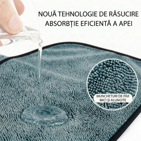Detaliu textură microfibră densă prosop Flippy 600 GSM, structură fină pentru uscare fără urme