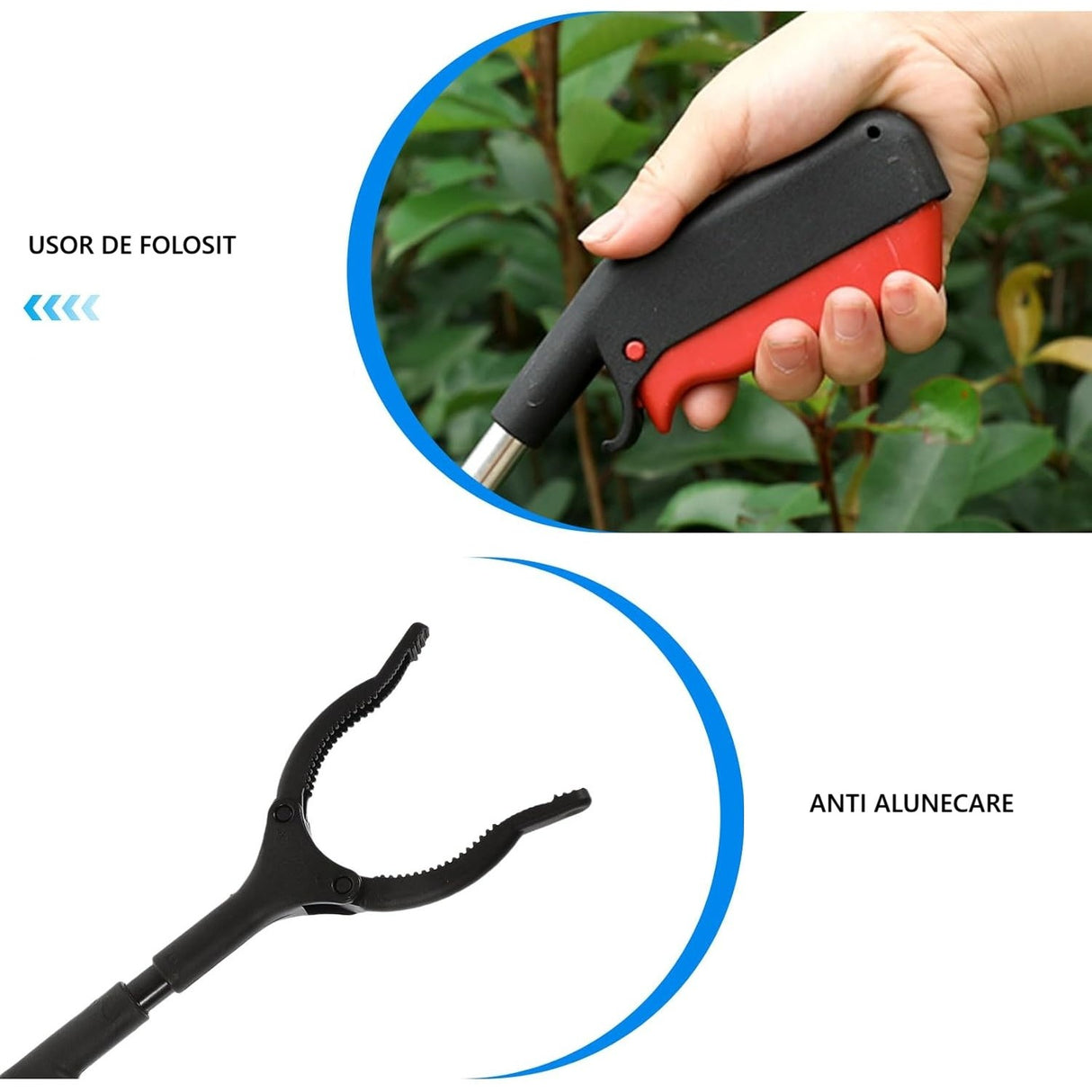 Cleste pentru Colectarea Deseurilor, Flippy, din Metal si Plastic, 30 cm, Fara Maini Murdare, Negru/Rosu - vivimall.ro