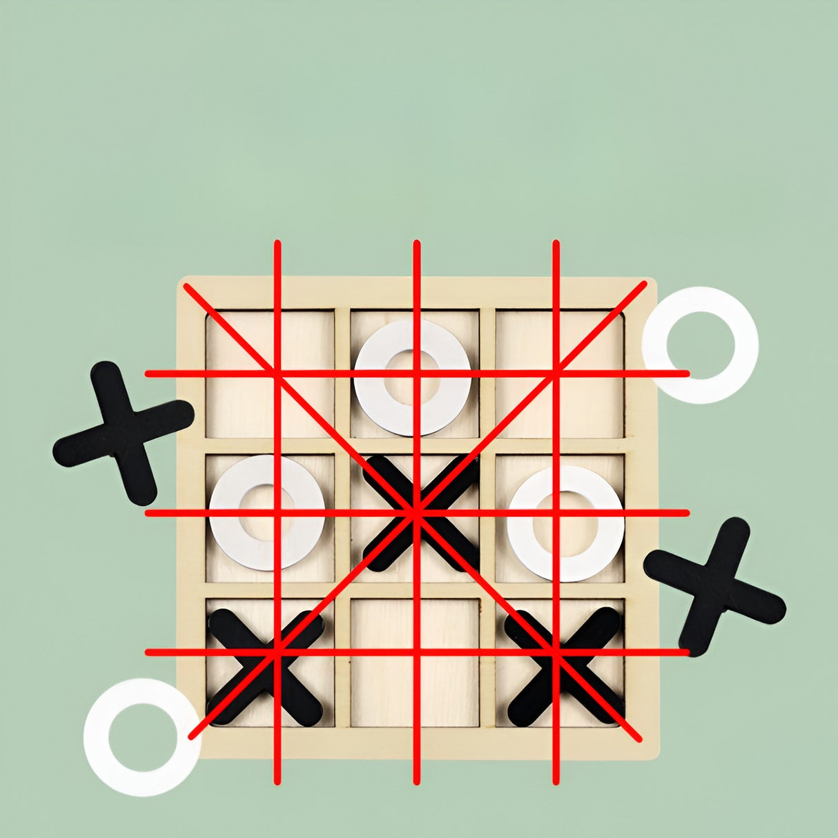 Jucarie Montessori Tic Tac Toe, Vivimall, Educativa, Interactiva, din lemn, X si O, 9 Piese, 14.3x14.3 cm, Negru Alb - vivimall.ro