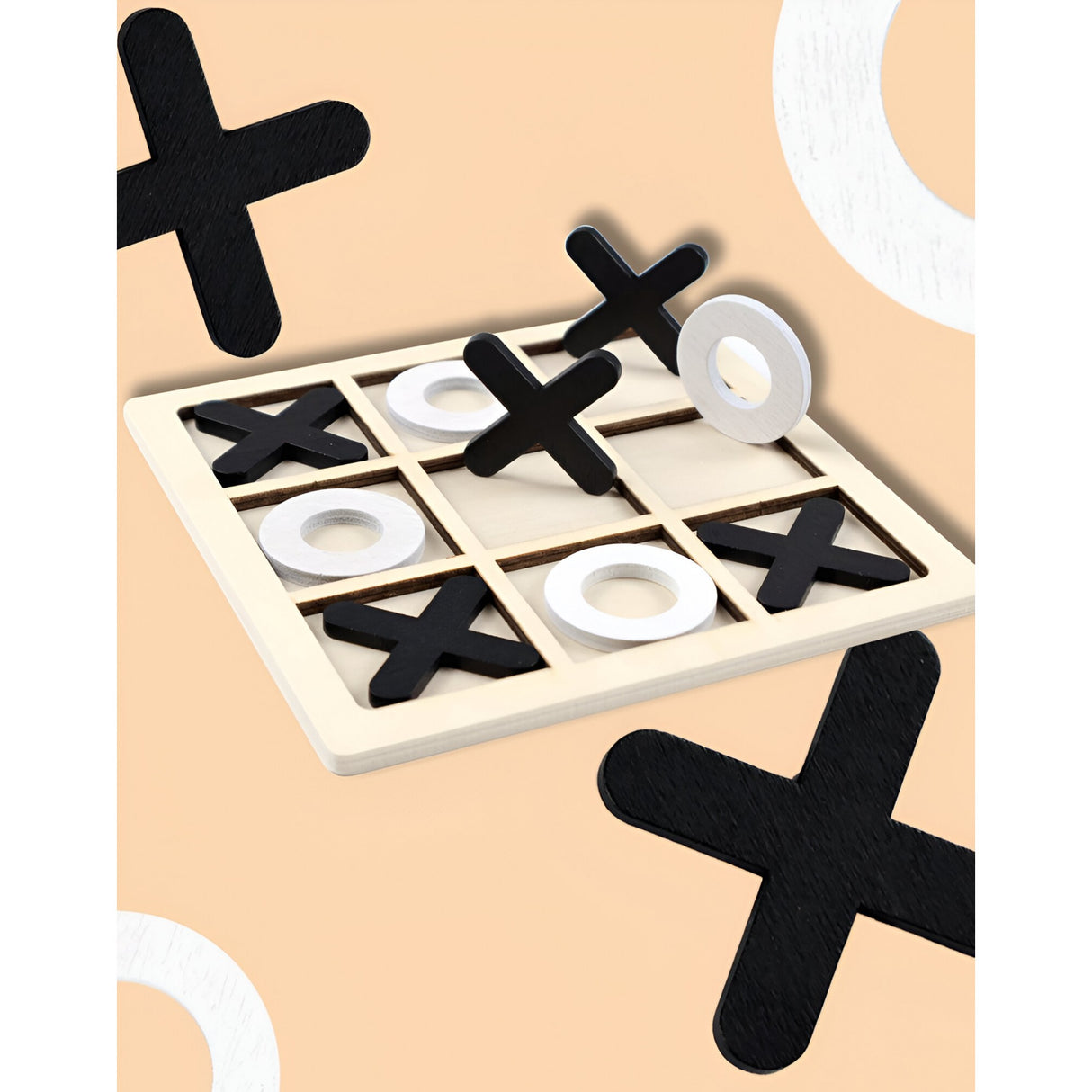 Jucarie Montessori Tic Tac Toe, Vivimall, Educativa, Interactiva, din lemn, X si O, 9 Piese, 14.3x14.3 cm, Negru Alb - vivimall.ro