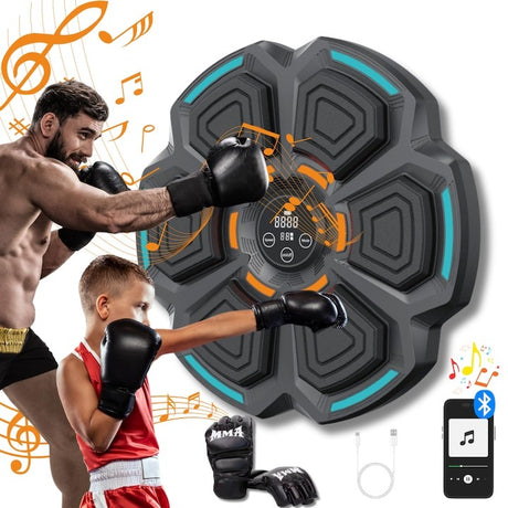 Tinta Lovituri Box Montabil pe Perete, Vivimall, Negru, Difuzor, Bluetooth, Iluminare LED, 41.5 x 6.5 x 42 cm, Manusi Incluse - vivimall.ro