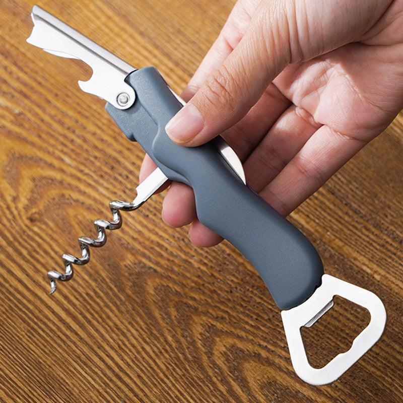 Tirbuson De Sticle 4 In 1, Desfacator De Sticle Multifunctional, Din Inox Cu Maner Anti Alunecare, 13.5 X 4 Cm - vivimall.ro