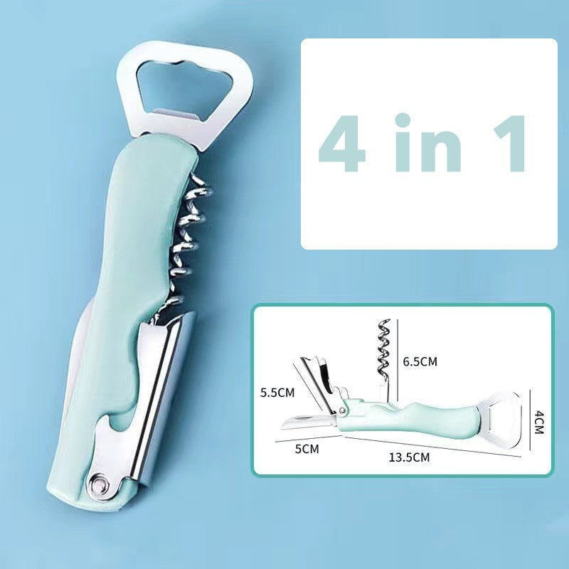 Tirbuson De Sticle 4 In 1, Desfacator De Sticle Multifunctional, Din Inox Cu Maner Anti Alunecare, 13.5 X 4 Cm - vivimall.ro