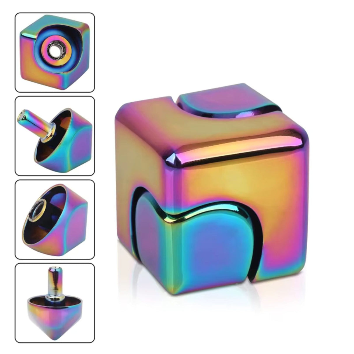 Jucarie Antistres Fidget Spinner, Flippy, Tip Cub, Metalic 2-in-1, Transformabil, Rulment Premium, Inox, Gadget pentru  Birou, Silentios, 2.9  x 2.9 cm, Multicolor - vivimall.ro