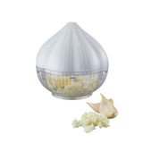 Tocator manual pentru usturoi, in forma de usturoi, cutite rezistente, utilizare prin apasare, material ABS si inox, 9.5x9.5x9.3 cm, alb - vivimall.ro