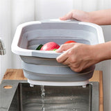 Tocator Multifunctional, Vivimall, 2 in 1, cu Cos pentru Spalat si Scurgere Alimente, 480 g, Pliabila, Gri - vivimall.ro