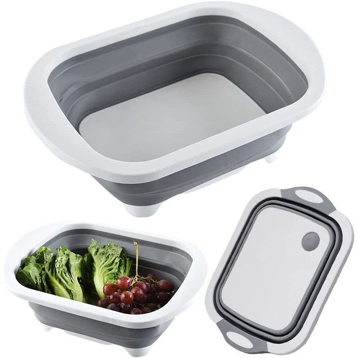 Tocator Multifunctional, 2 In 1, Cu Cos Pentru Spalat Si Scurgere Alimente, 480 G, Pliabila, Gri - vivimall.ro