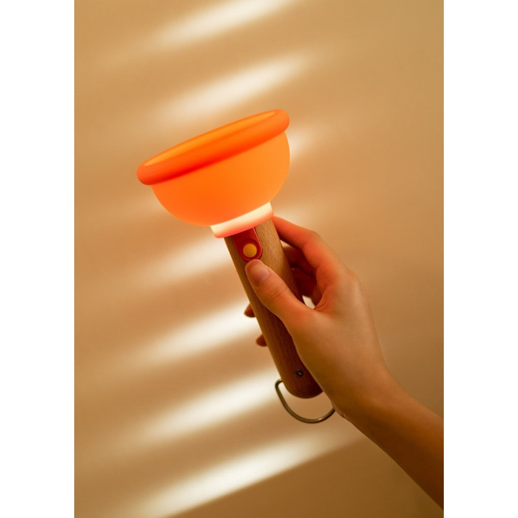 Lampa Nocturna, Vivimall, Model Ventuza de Toaleta, Alimentare USB, din Lemn si Silicon, 16 x 9 cm, Portocaliu - vivimall.ro