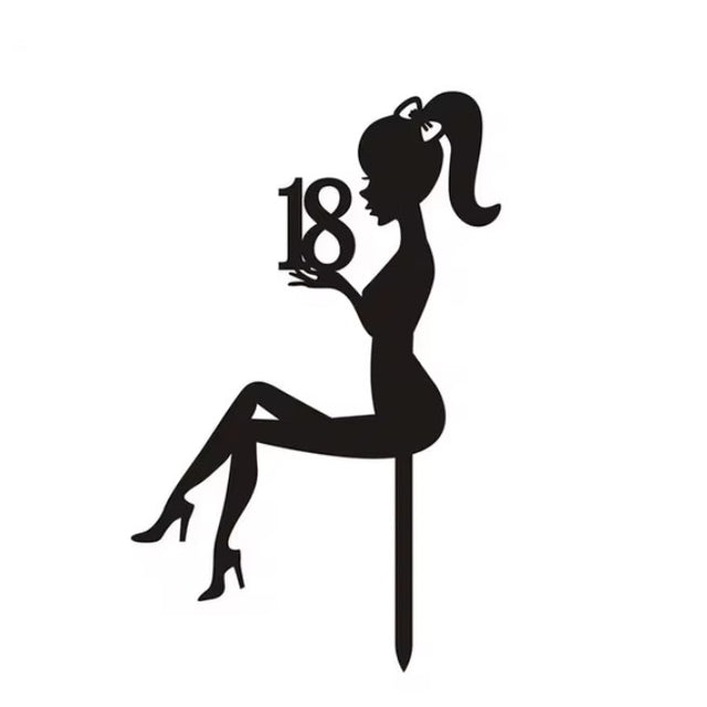 Decoratiune Topper pentru Tort, Vivimall, Model Fata 18 Ani, Dimensiuni 16x11.5 cm, Tematica Majorat, Negru - vivimall.ro