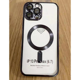 Husa MagSafe pentru Apple iPhone 13, Full Cover, Protectie camera, Margini colorate Electroplating, Magnetica, Incarcare Wireless, Flippy, Negru - vivimall.ro