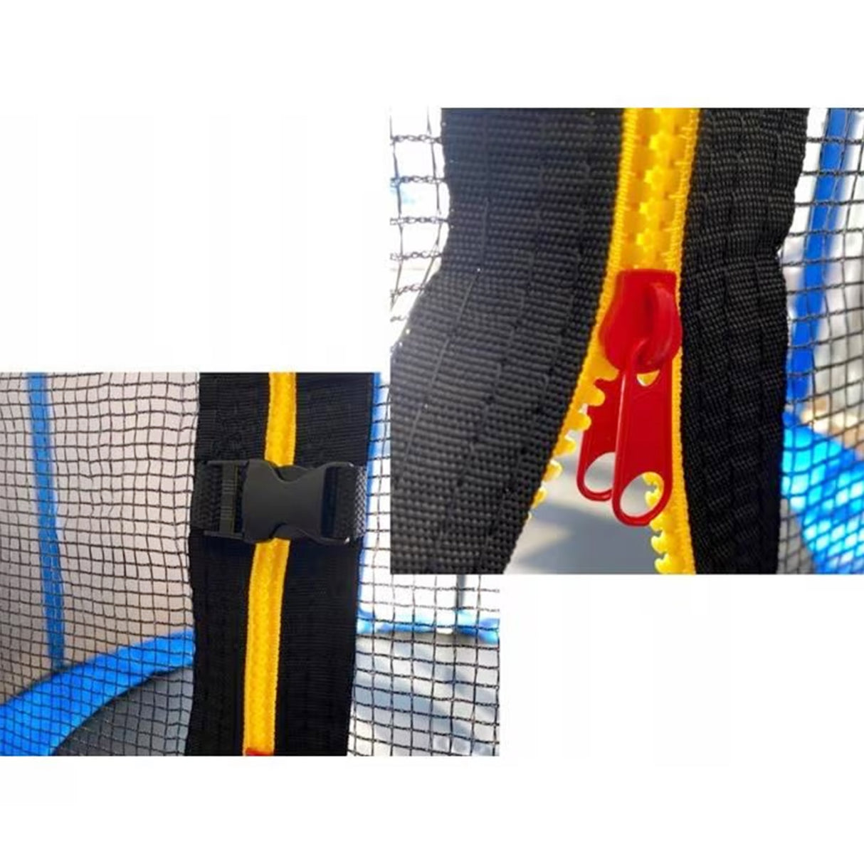 Trambulina pentru Copii, Flippy, Gradina si Exterior, Plasa de Protectie, Scara de Acces, Susutinere din Otel Galvanizat, Capacitate 8-9 Persoane, Pana la 450 kg, 4.28 x 2.6 m, Albastru/Negru - vivimall.ro