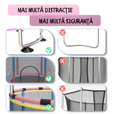 Trambulina pentru Copii, Flippy, pentru Gradina si Interior, cu Plasa de Siguranta si Fermoar, Sustinere din Otel Galvanizat, Bara de Gimnastica Reglabila, Sac de Box, Capacitate 200 kg, 140 cm, 3+ ani, Multicolor - vivimall.ro
