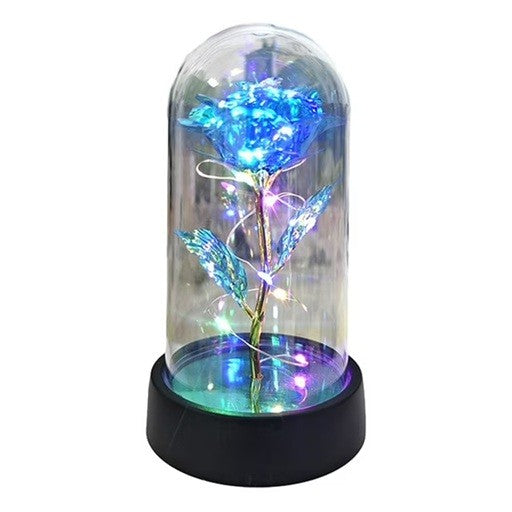 Trandafir in Cupola, Vivimall, cu Lumina Led Multicolora, Baterii, 8.5 x 15 cm, Albastru - vivimall.ro