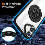 Husa de Protectie TPU, Vivimall, pentru iPhone 16, Anticadere, cu Incarcare Wireless, Tehnologie Magsafe, Inel Magnetic Rotativ cu Functie de Suport, Transparent-Negru - vivimall.ro