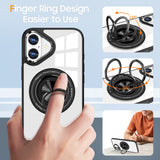 Husa de Protectie TPU, Vivimall, pentru iPhone 16 Plus, Anticadere, cu Incarcare Wireless, Tehnologie Magsafe, Inel Magnetic Rotativ cu Functie de Suport, Transparent-Negru - vivimall.ro