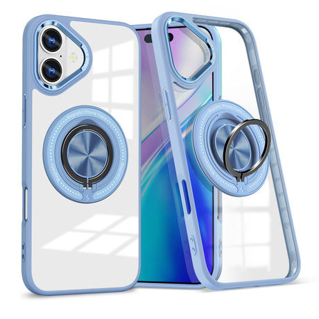 Husă TPU transparentă iPhone 16 Plus cu inel magnetic MagSafe, vedere frontală, albastru deschis