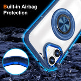 Husa de Protectie TPU, Vivimall, pentru iPhone 16 Plus, cu Incarcare Wireless, Tehnologie Magsafe, Inel Magnetic Rotativ cu Functie de Suport, Transparent-Albastru Inchis - vivimall.ro