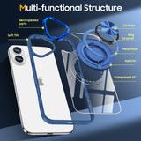 Husa de Protectie TPU, Vivimall, pentru iPhone 16 Plus, cu Incarcare Wireless, Tehnologie Magsafe, Inel Magnetic Rotativ cu Functie de Suport, Transparent-Albastru Inchis - vivimall.ro