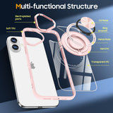 Husa de Protectie TPU, Vivimall, pentru iPhone 16 Plus, Anticadere, cu Incarcare Wireless, Tehnologie Magsafe, Inel Magnetic Rotativ cu Functie de Suport, Transparent-Roz - vivimall.ro