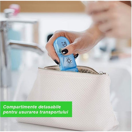 Cutie Depozitare Medicamente, Vivimall, 7 Zile, 21 Compartimente, Cutie Suport, Recipiente Detasabile, Portabila, Compartimente Negre, Cutie Transparenta, 15.6x12 cm - vivimall.ro