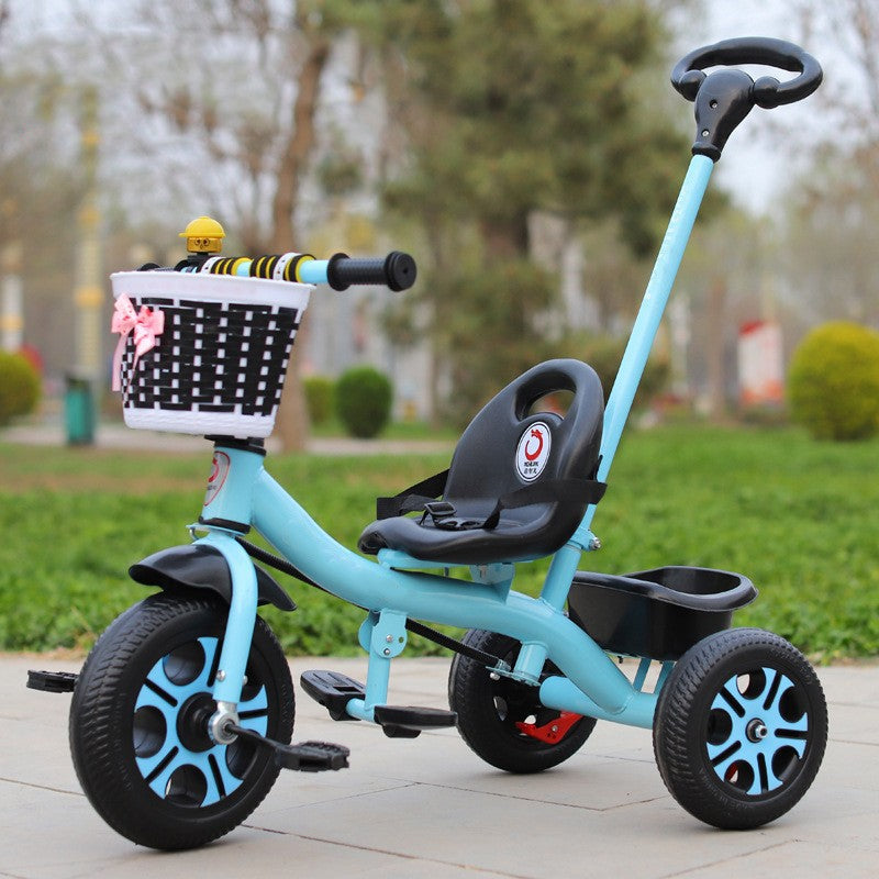 Tricicleta pentru Copii, Flippy, Tricicleta Model Mickey, Ghidon cu Cos pentru Depozitare, Maner Impingere, Varsta 1-5 Ani, 80 x 60 x 53 cm, Albastru - vivimall.ro