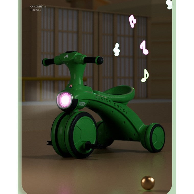 Tricicleta pentru copii Vivimall, pedalare, impingere, lumini si sunete, pedale antiderapante, material dur, cos depozitare, varsta peste 18 luni, 80x40x52 cm, verde - vivimall.ro