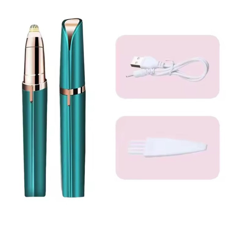 Trimmer Facial, Vivimall, pentru Sprancene, Incarcare USB, 1.5 x 13 cm, din ABS, Verde - vivimall.ro