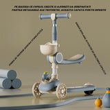 Trotineta Multifunctionala 3 In 1, Pentru Copii, 1-7 Ani, Cu Lumini Si Muzica, Reglabil 360, Pliere Usoara, Reglarea Inaltimii, Bej/ - vivimall.ro