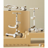 Trotineta Multifunctionala 3 in 1, Vivimall, pentru Copii, 1-7 Ani, cu Lumini si Muzica, Reglabil 360, Pliere Usoara, Reglarea Inaltimii, Model Dinozaur, 67-76 x 24 x 55 cm, Alb/Bej - vivimall.ro