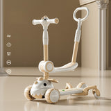 Trotineta Multifunctionala 6 in 1, Vivimall, Pentru Copii De La 10 Luni Pana La 12 Ani, Cu Maner De Impingere, Reglabil 360, Pliere Usoara, Reglarea Inaltimii, Model Dinozaur, Alb/Bej, Resigilat - vivimall.ro