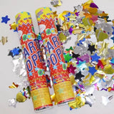 Tun de Confetti, Vivimall, Party Popper 40 cm, Model Stelute, Inimioare, Paiete Lucioase, 3 cm Diametru, Multicolor - vivimall.ro
