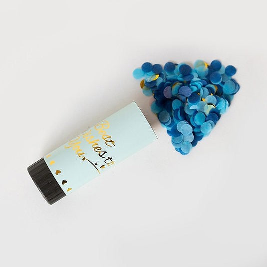 Tun de Confetti, Vivimall, Best Wishes 11 x 4 cm, Model Buline din Hartie si Folie, Albastru - vivimall.ro