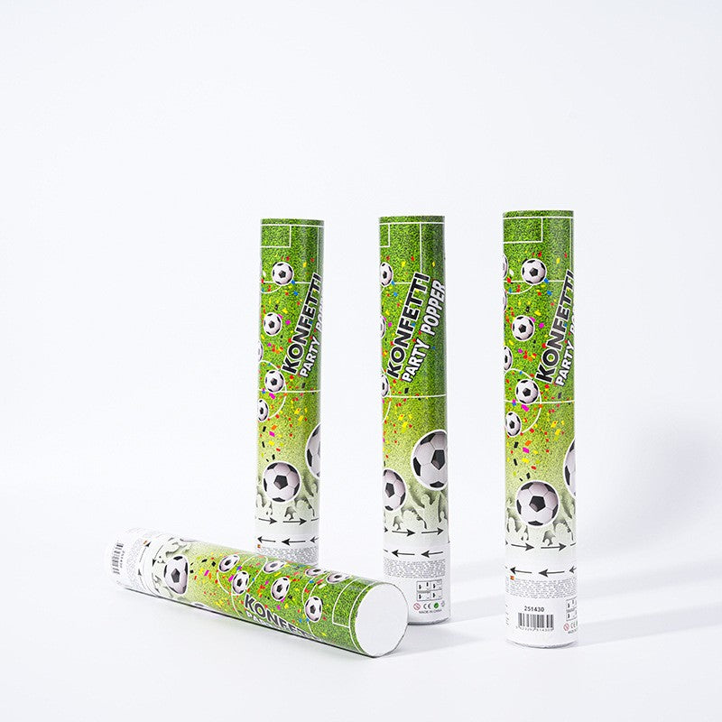 Tun Confetti, Vivimall, Model Mingi de Fotbal, 40 cm, Ambalaj din Carton, Eliberare prin Rasucire, Alb Negru - vivimall.ro