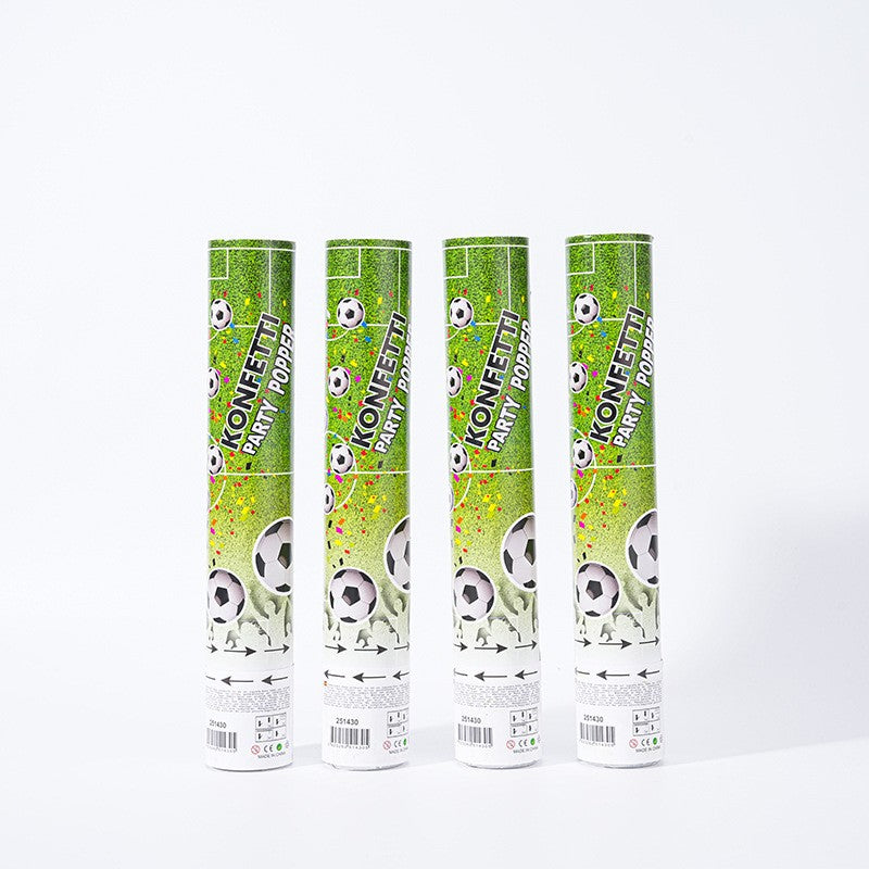 Tun Confetti, Vivimall, Model Mingi de Fotbal, 40 cm, Ambalaj din Carton, Eliberare prin Rasucire, Alb Negru - vivimall.ro