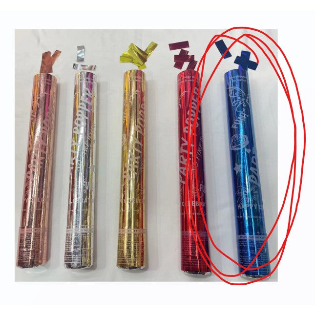 Tub de Confetti, Vivimall, Party Popper, 30x5 cm, Confetii Lucioase Rezistente la Foc, Eliberare prin Rasucire, Albastru - vivimall.ro