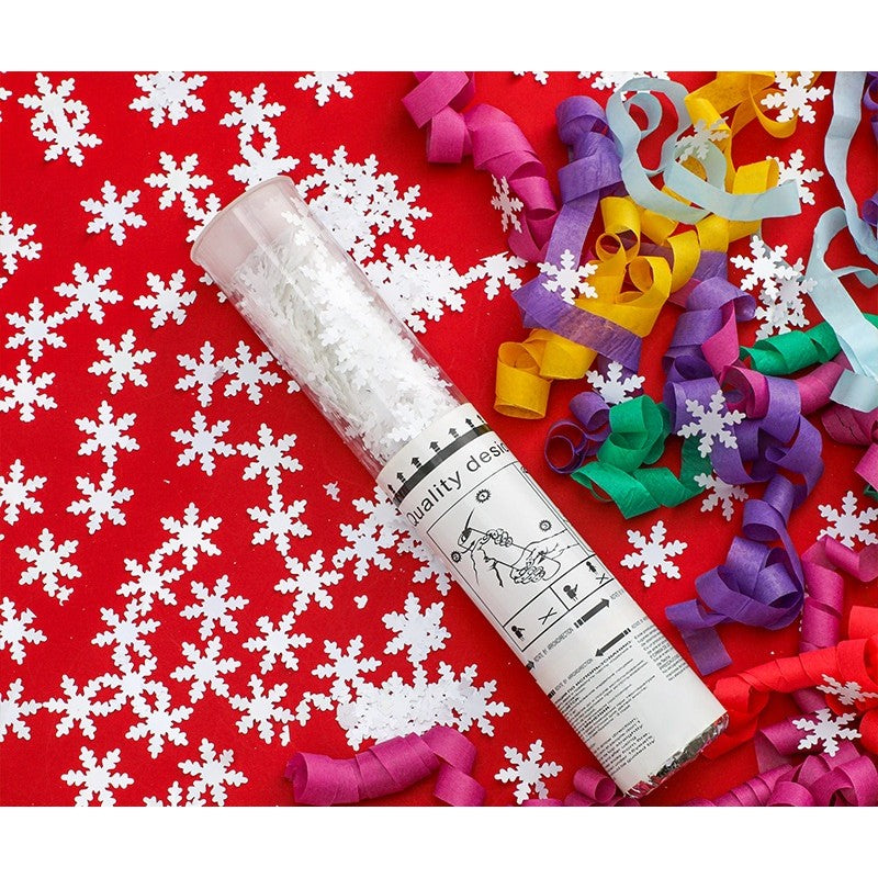 Tun de Confetti, Vivimall, 30 cm, Model Fulgi de Zapada din Hartie, Ambalaj din PET, Alb - vivimall.ro