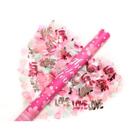 Tun Confetti, Vivimall, Confetti Inimioare si Mesaj Love, 40 x 5 cm, Roz Alb - vivimall.ro