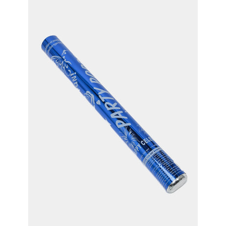 Tub de Confetti, Vivimall, Party Popper, 30x5 cm, Confetii Lucioase Rezistente la Foc, Eliberare prin Rasucire, Albastru - vivimall.ro