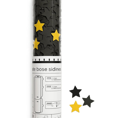 Tun de Confetti, Vivimall, 40 cm, Model Stelute din Folie si Hartie, Ambalaj PET, Negru - vivimall.ro