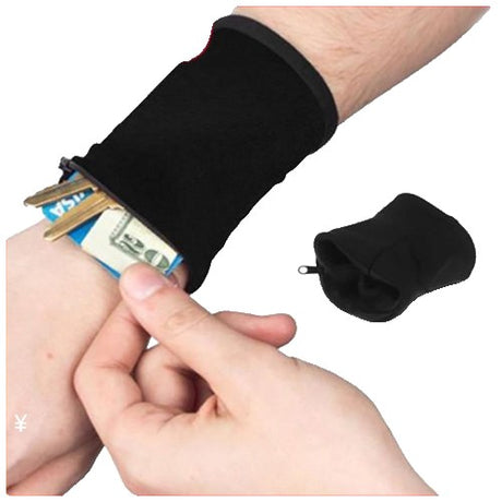 Banderola Pentru Incheietura Mainii, Suport Carduri Si Chei, Multifunctional, Cu Fermoar, Impermeabil, Confortabil, Negru - vivimall.ro