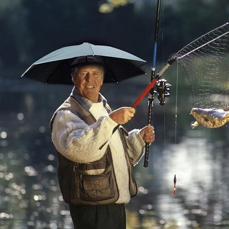 Umbrela de Cap, Vivimall, Diametru 69 cm, Banda Elastica de Cap, Protectie UV/Ploaie, Albastru Deschis - vivimall.ro