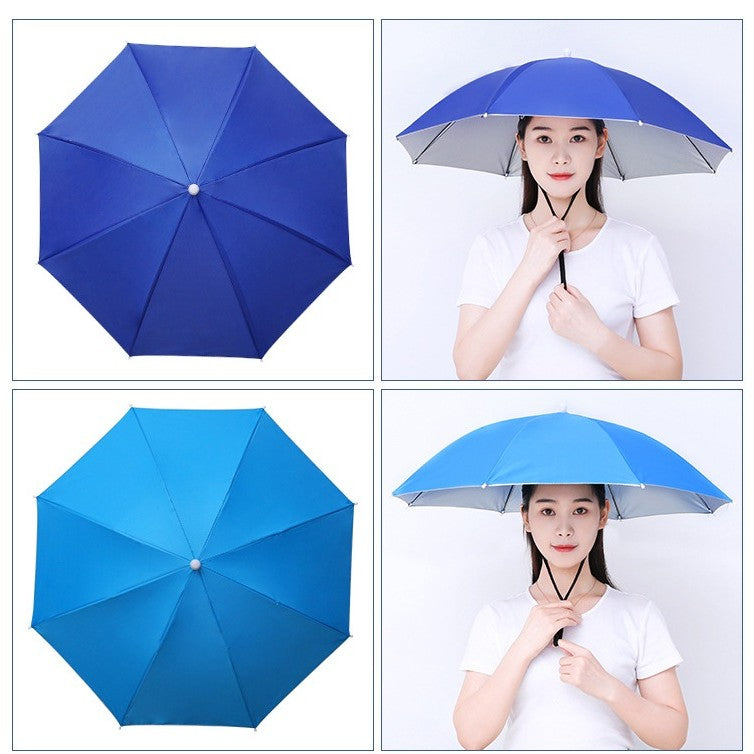 Umbrela de Cap, Vivimall, Diametru 69 cm, Snur Reglabil de Cap, Protectie UV/Ploaie, Albastru Inchis - vivimall.ro