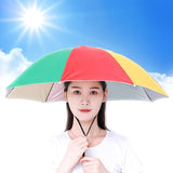 Umbrela de Cap, Vivimall, Diametru 69 cm, Snur Reglabil de Cap, Protectie UV/Ploaie, Curcubeu - vivimall.ro