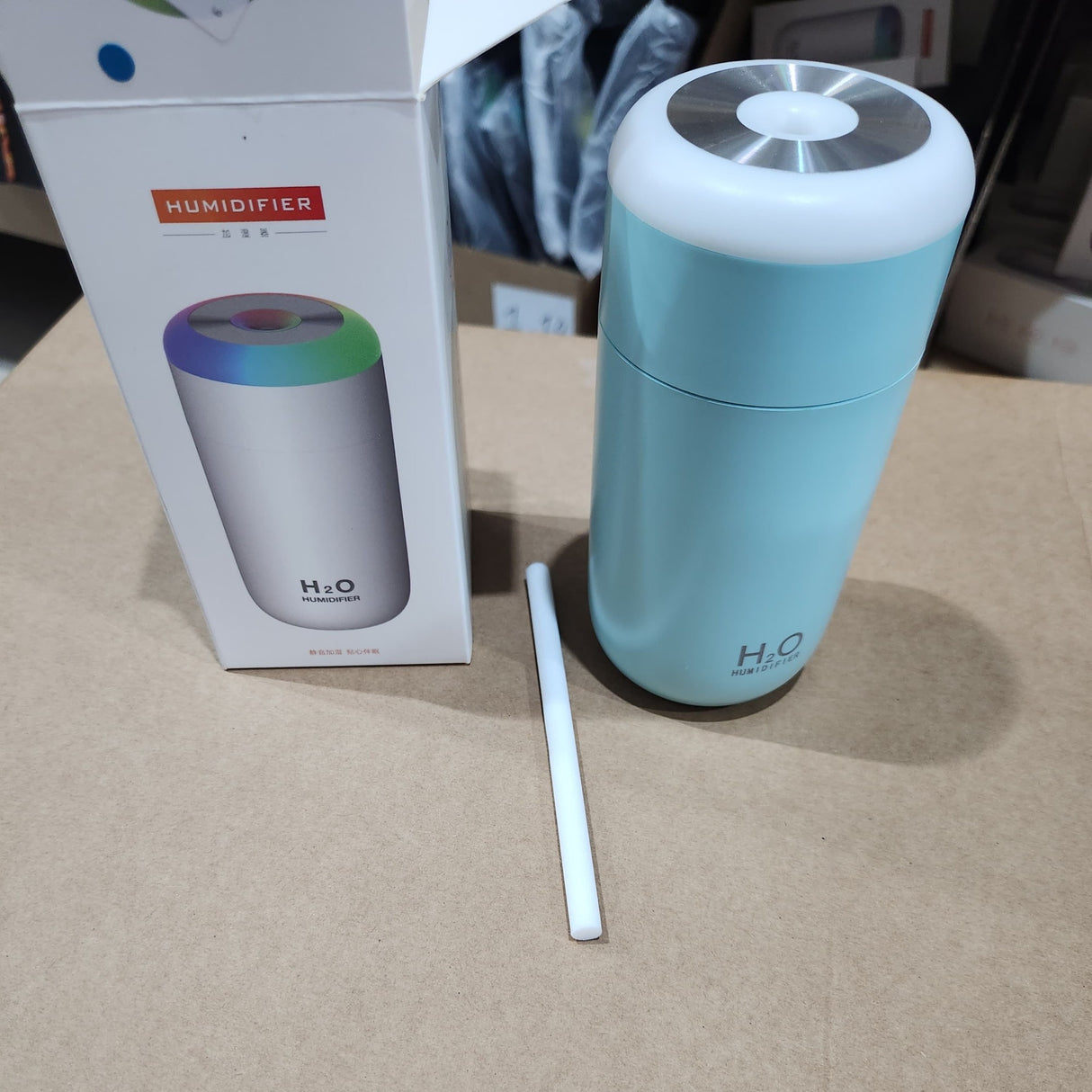 Umidificator, H2O, cu Difuzor de Aroma, Lumina de Noapte LED in 7 Culori, Zgomot Redus, 14.7x7.2cm, 350mL, Culoare Albastra - vivimall.ro