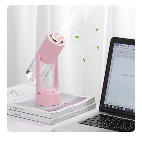 Umidificator Și Purificator Aer, Ultrasonic, Portabil, Rezervor 200ml, Cu Ioni Negativi, LED, 7 Culori, Rotație 360 Grade - vivimall.ro