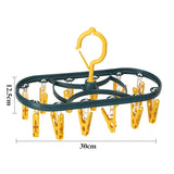 Uscator de Rufe Suspendat Vivimall, cu 12 Carlige, Rotire 360 Grade, Protectie Vant, Mateiral Plastic, Usor de Depozitat, Multifunctional, 30 x 12.5 cm, Albastru/Galben - vivimall.ro