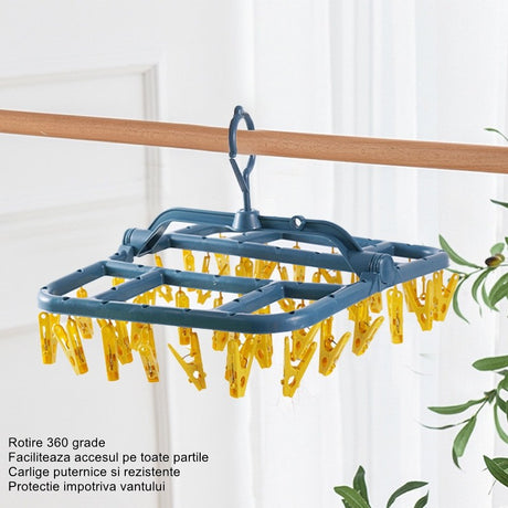Uscator De Rufe Suspendat Cu 40 Carlige, Rotire 360 Grade, Protectie Vant, Pliabil, Patrat, Mateiral Plastic, Usor De Depozitat, Multifunctional, 36 X 24 Cm, Albastru/Galben - vivimall.ro