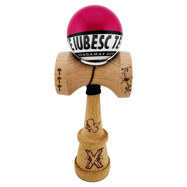 Kendama X TE IUBESC Originala, Profesionala, Vivimall, Super Sticky cu Cupe Mari KING SIZE V3, Gaura in Baza, Rulment Metalic, din lemn 18 cm, Ata 62/65 cm, Roz/Alb - vivimall.ro